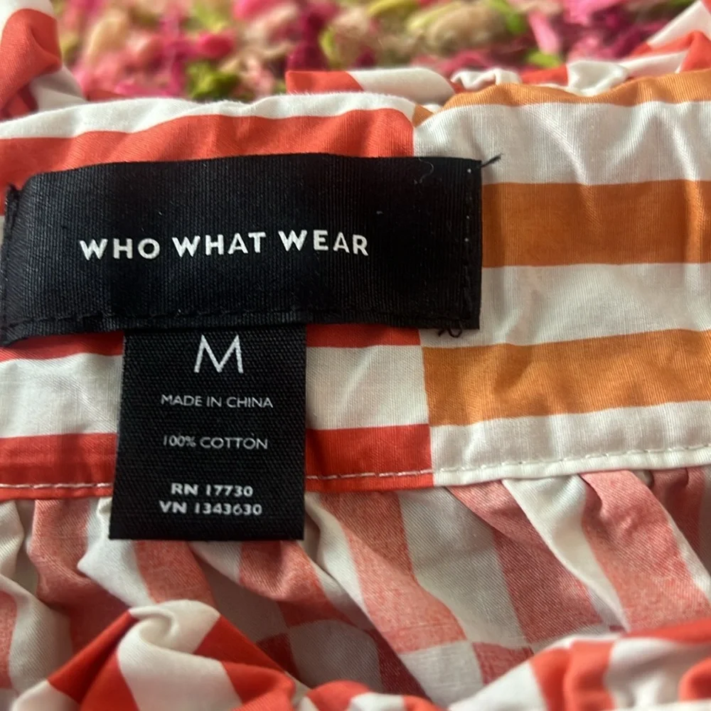 Two tone ruffle and bow orange stripe midi skirt M - Picture 4 of 5